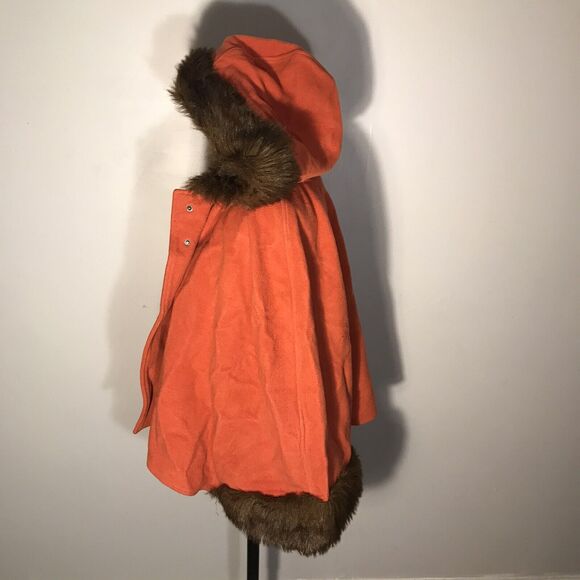 BILL BLASS Vintage WOMENS Wool Faux Fur Orange 70s Cape coat Orange Sz 1X - Picture 3 of 7